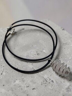Handmade Clear Quartz Stone Pendant in Silver Spiral Cage Necklace